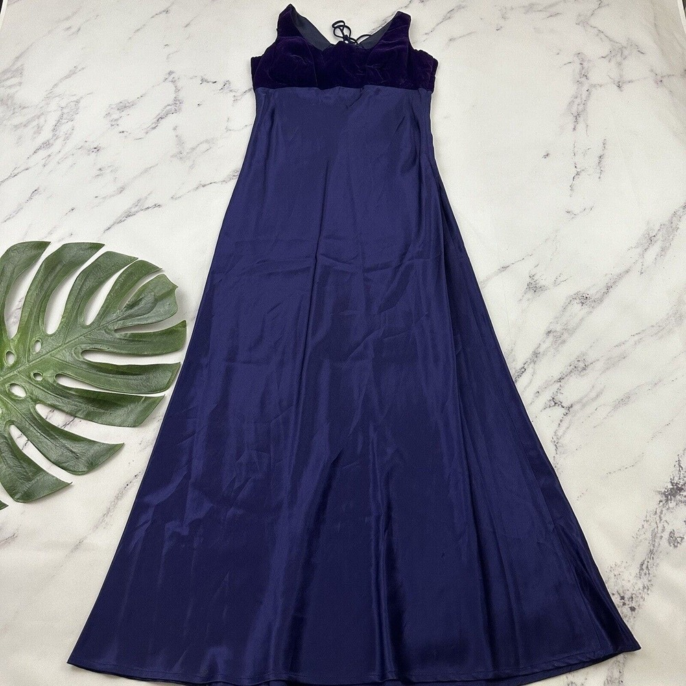 All That Jazz Womens Vintage 90s Gown Maxi Size 7/8 Purple Velvet Satin Lace Up